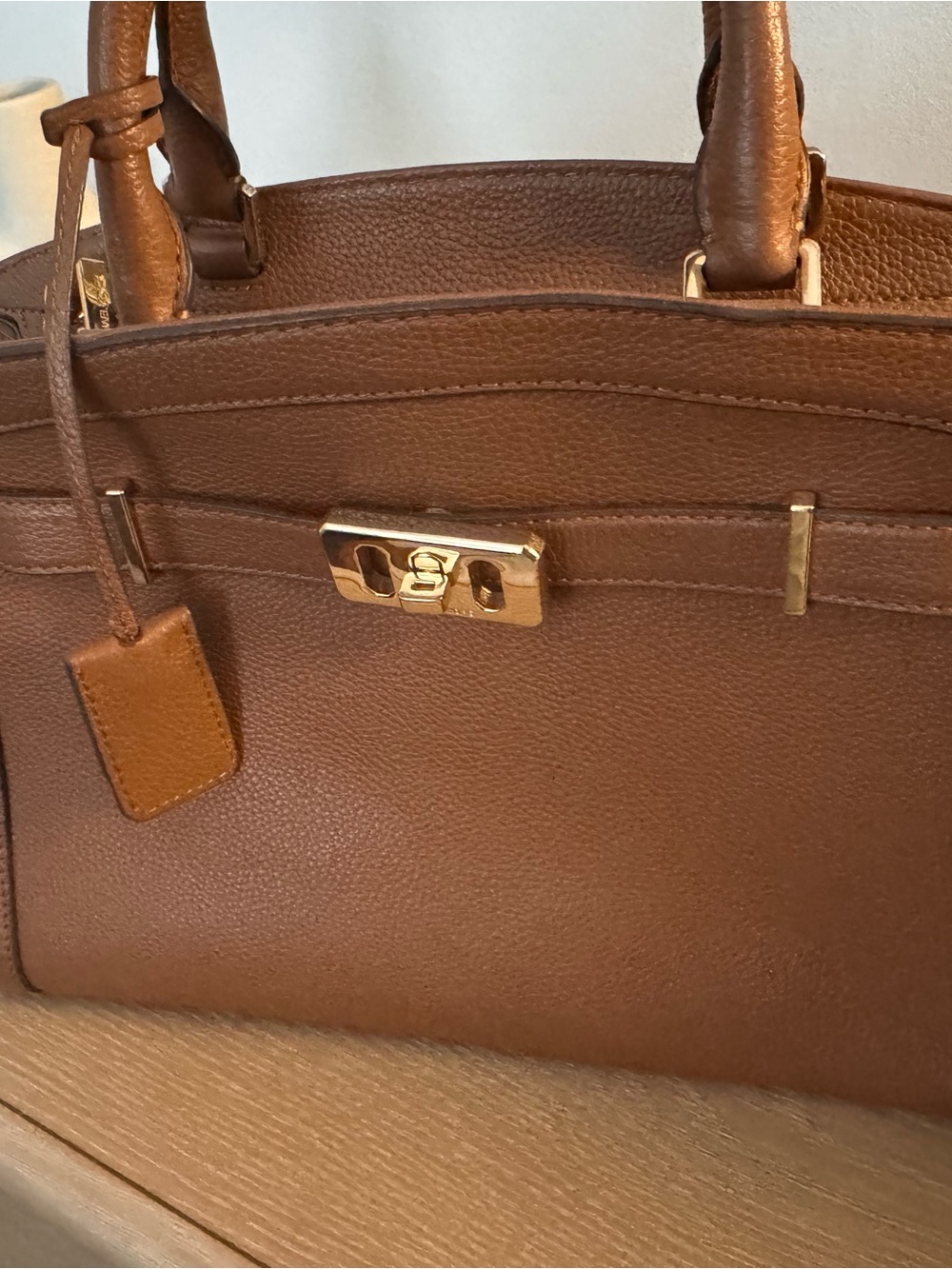 Michael Kors Karson Brown Leather Satchel with Gold Hardware